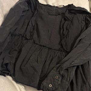 POL Charcoal Ruffled Blouse